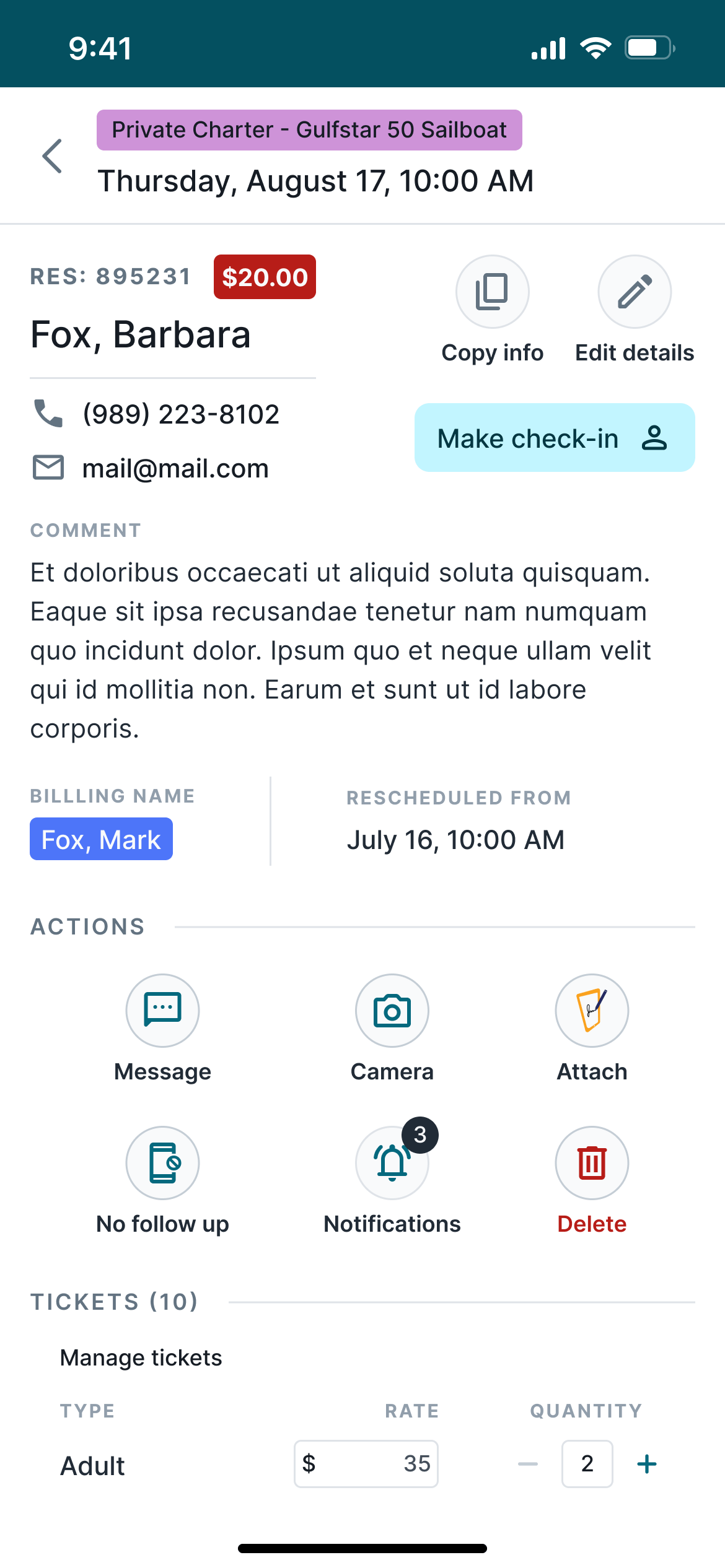 Reservation details