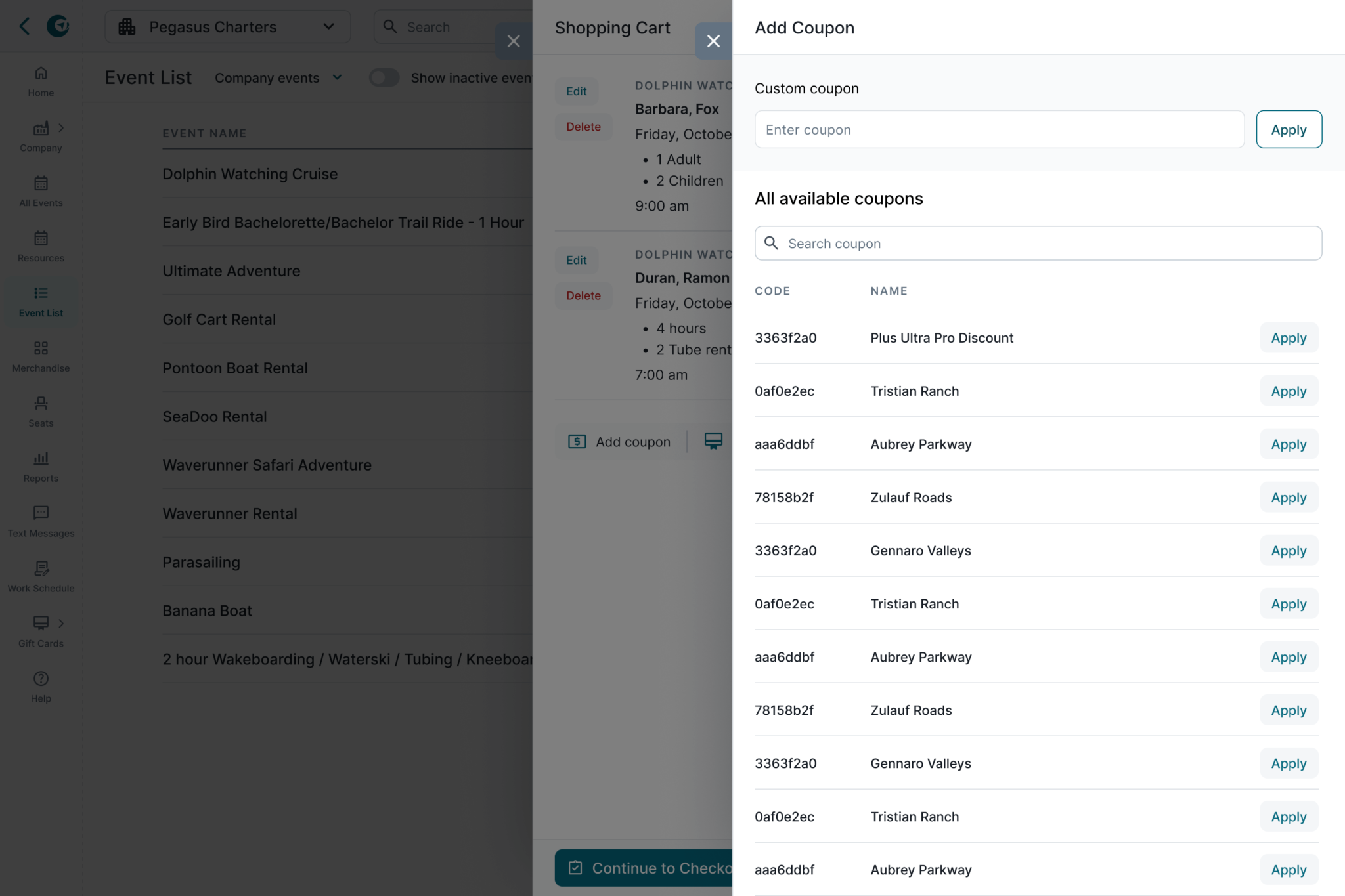 Shopping Cart in a lateral panel and adding coupons