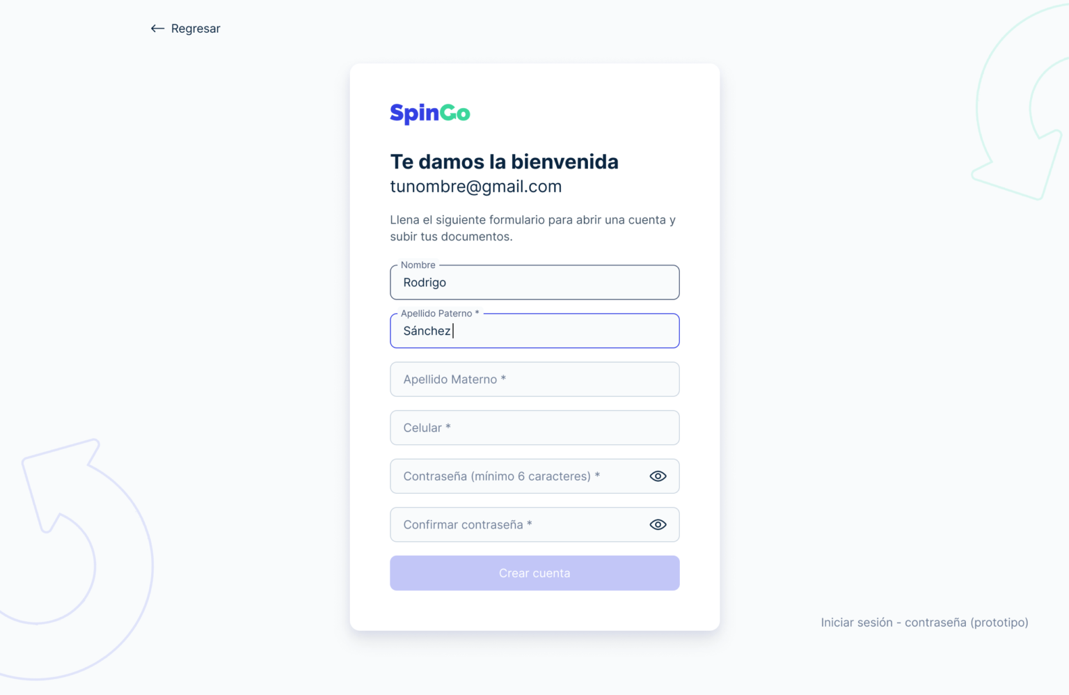 Create a New Account Spingo 