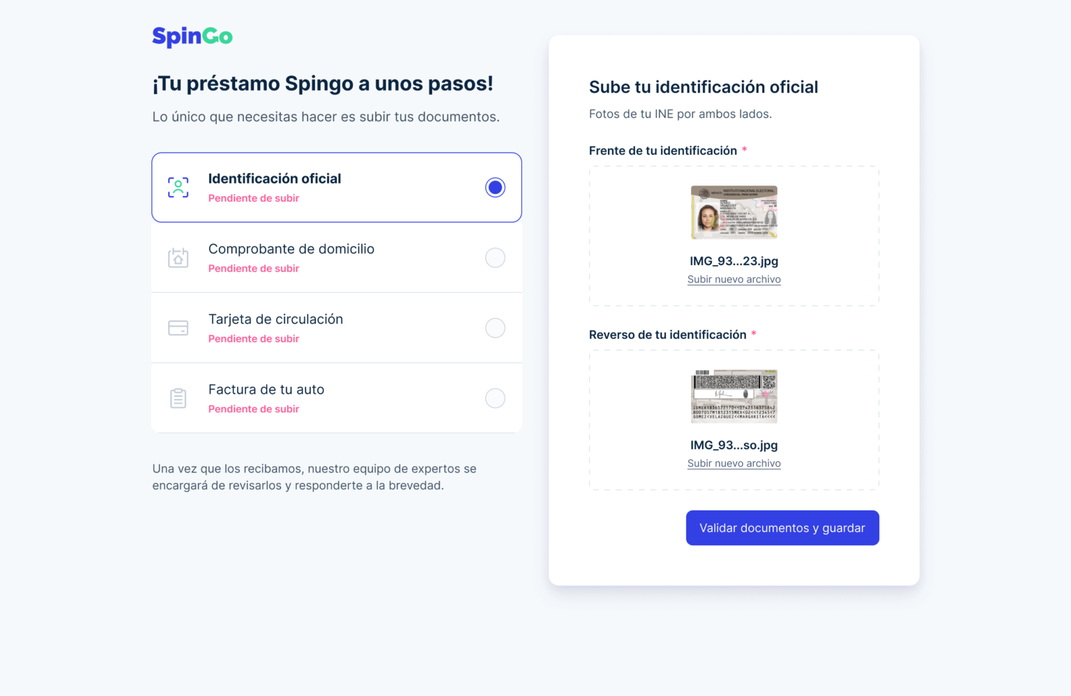 Onboarding Process. ID documentation uploaded