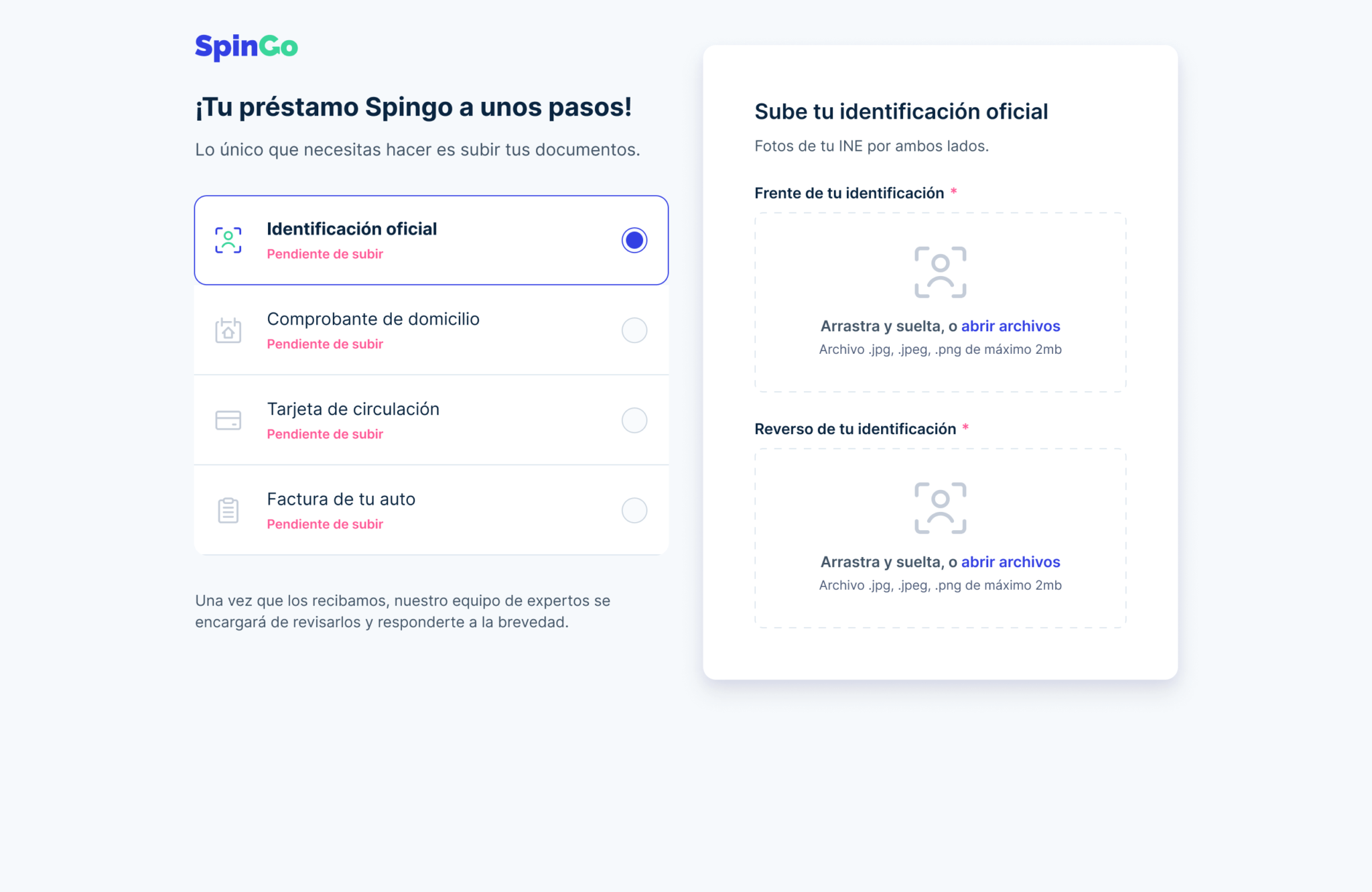 Onboarding Process. ID documentation. Default page