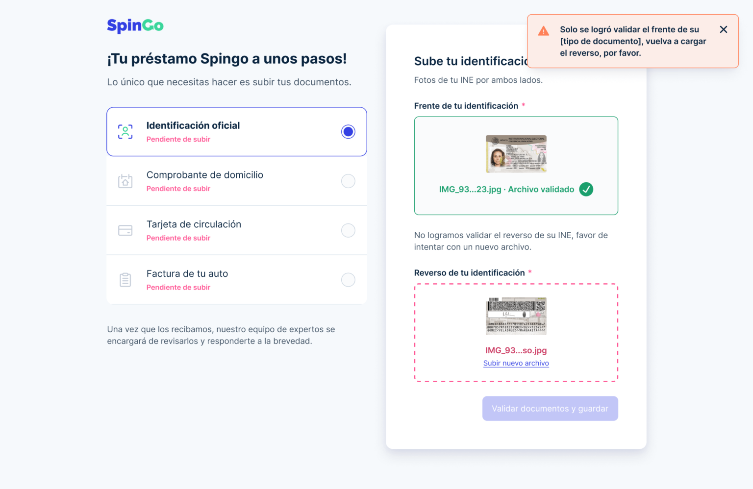 Onboarding Process. ID documentation. There's a problem