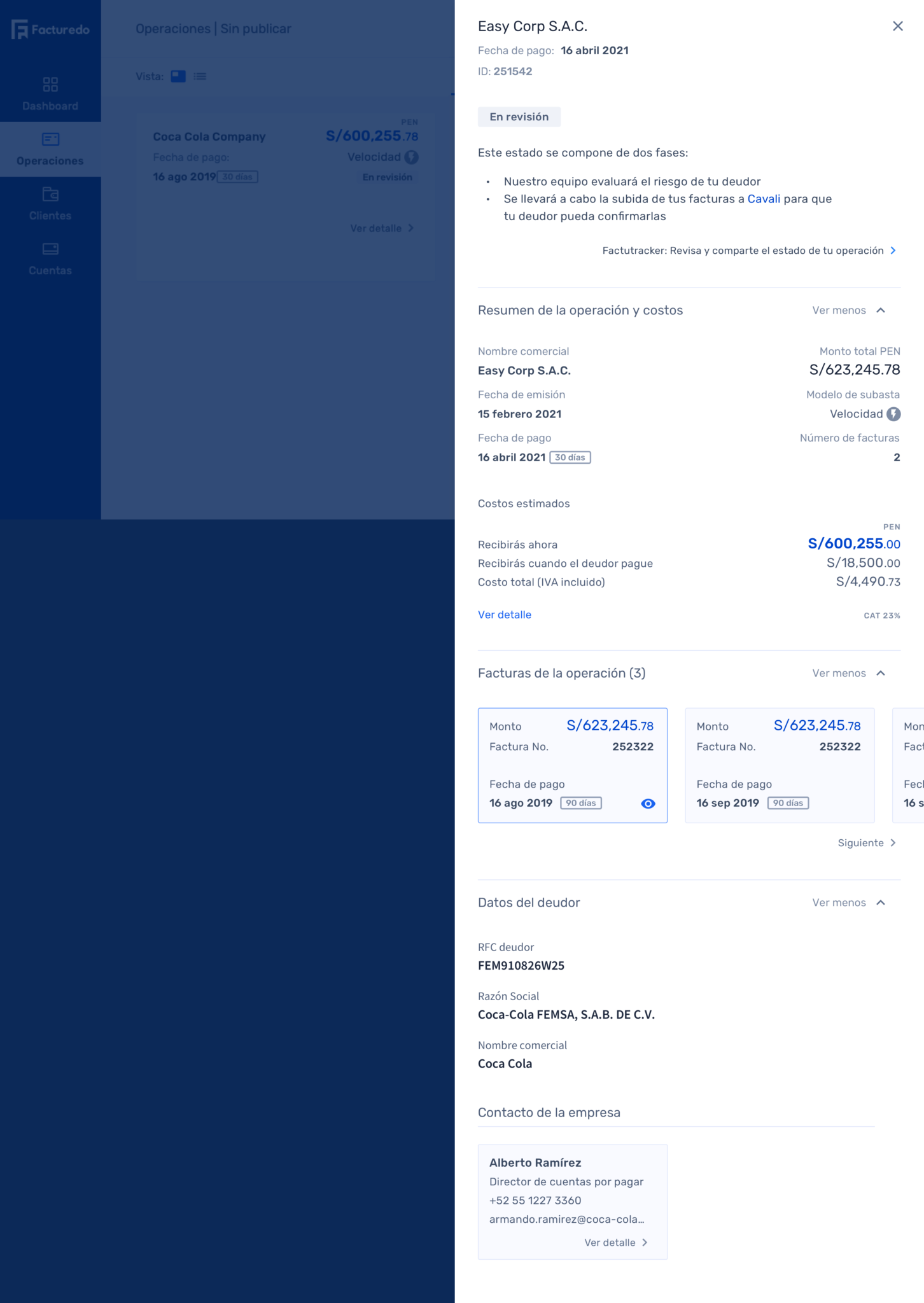 Operations page. Operation single opened