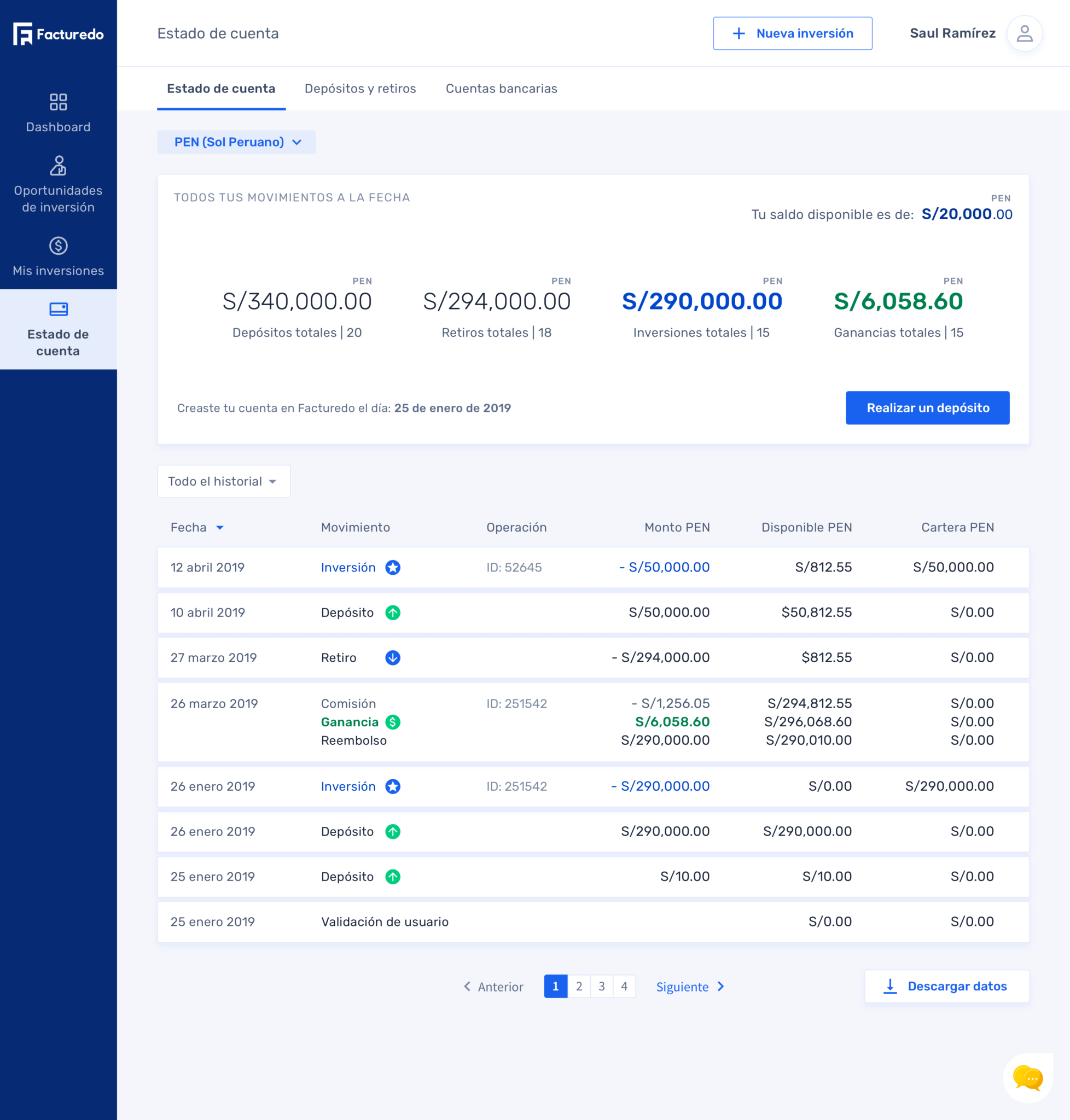 Account Statement page, I designed a dashboard-type layout