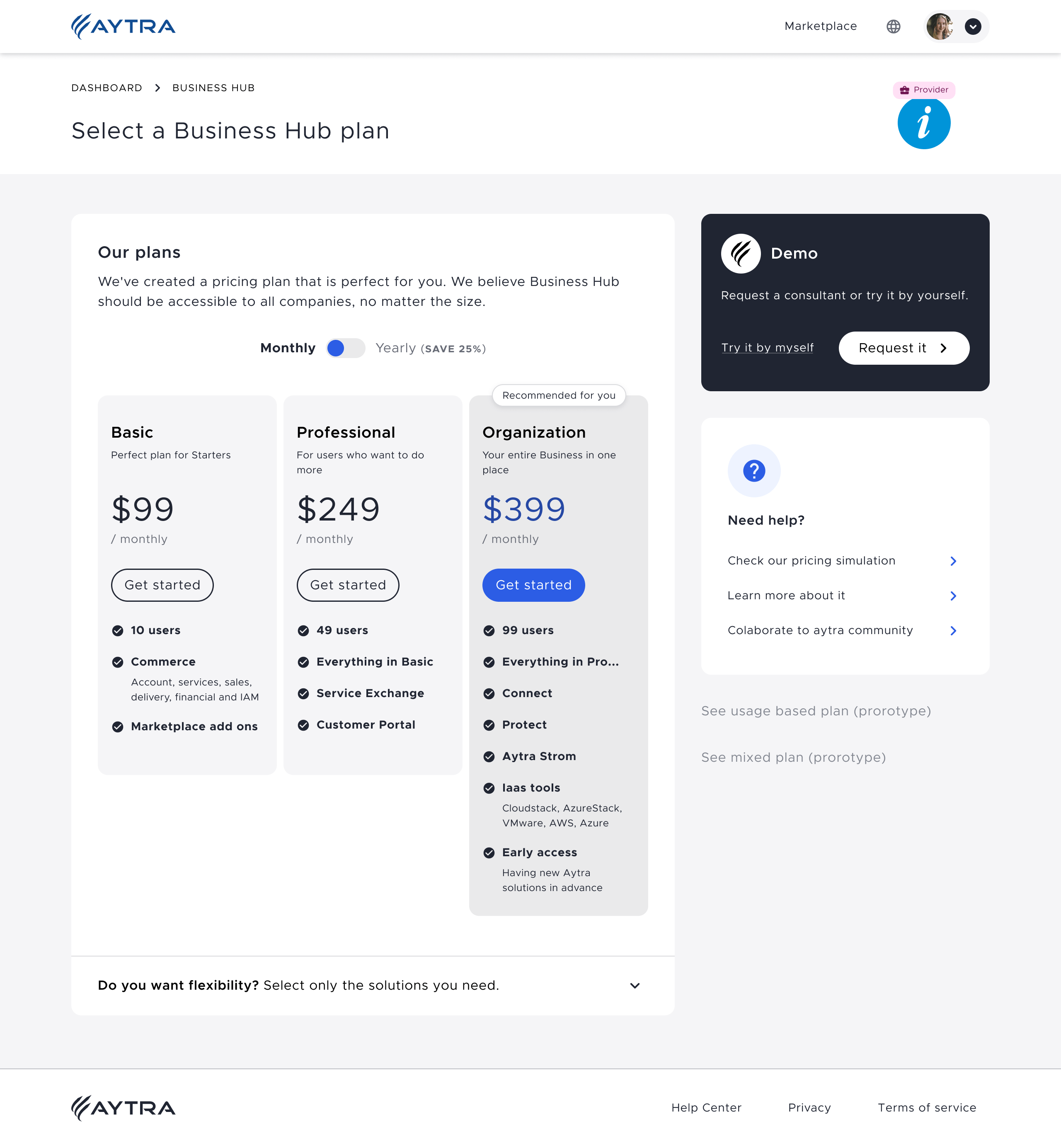 Aytra Zero. Business Hub: Fixed Plans