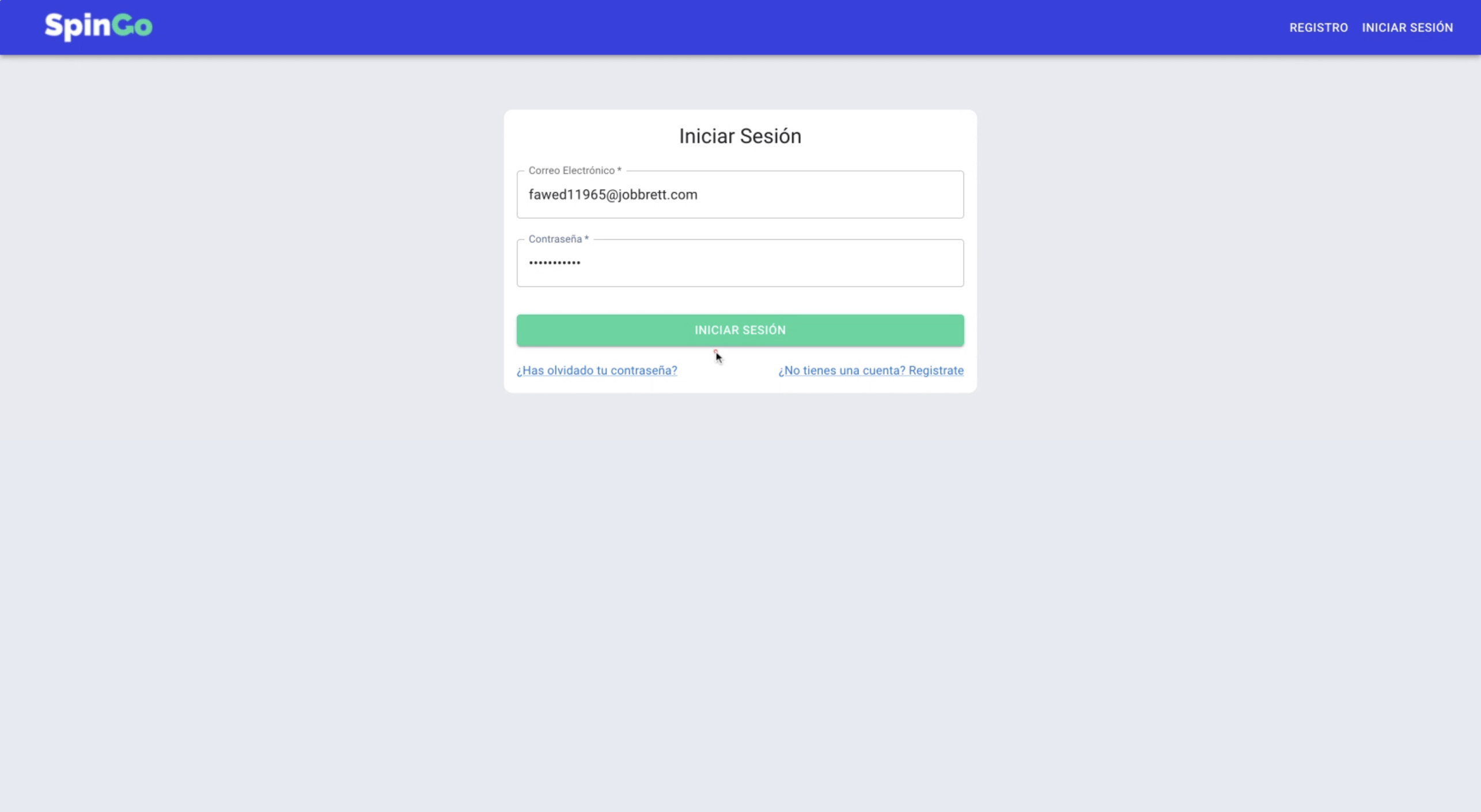Former Spingo login page