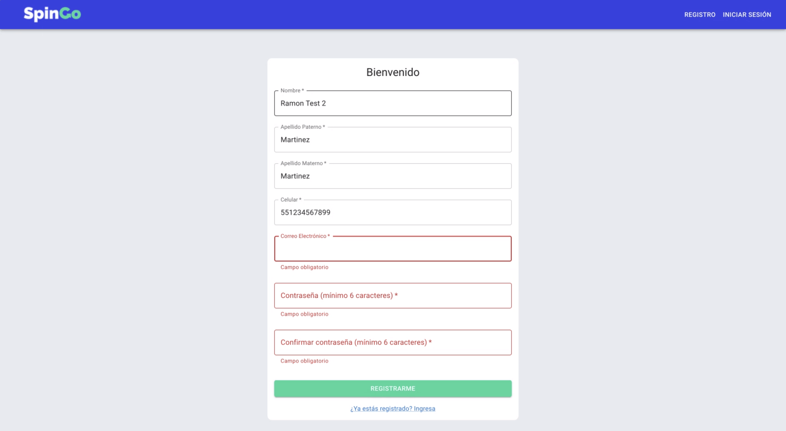 Former Spingo Signup page