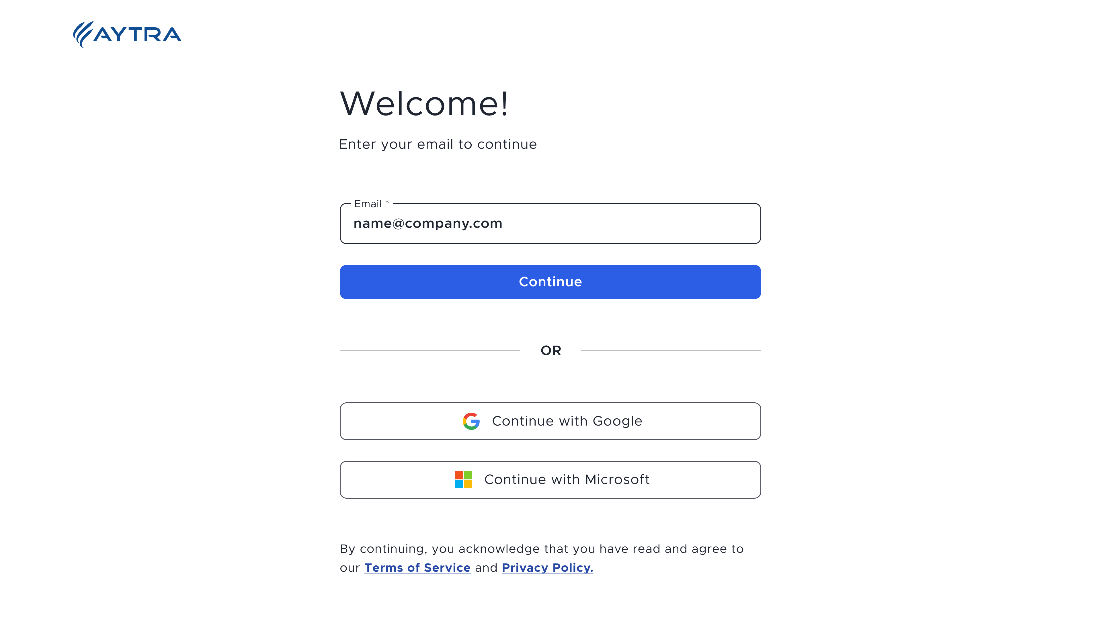 Aytra Zero. Login and Signup page