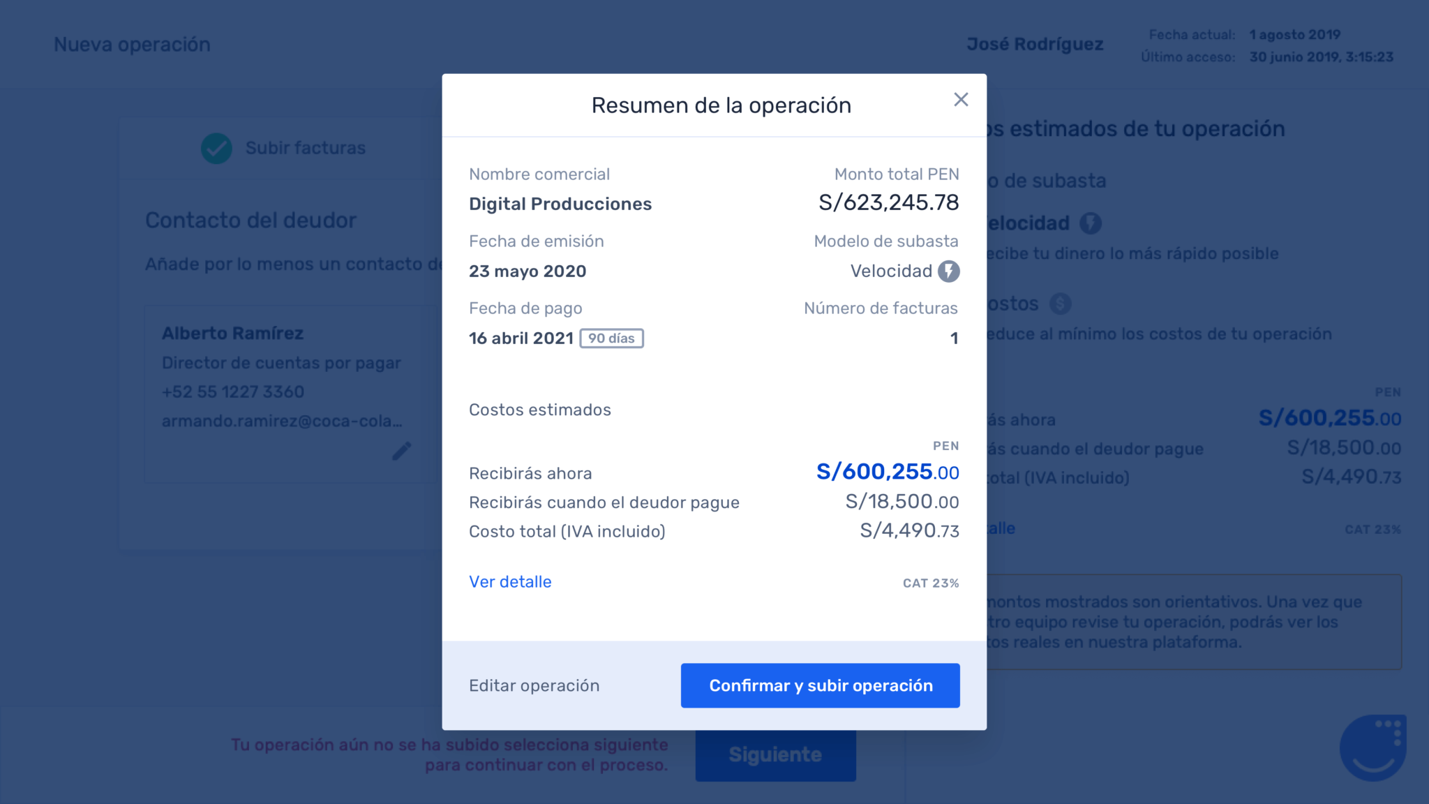 Company onboarding. Operation summary modal