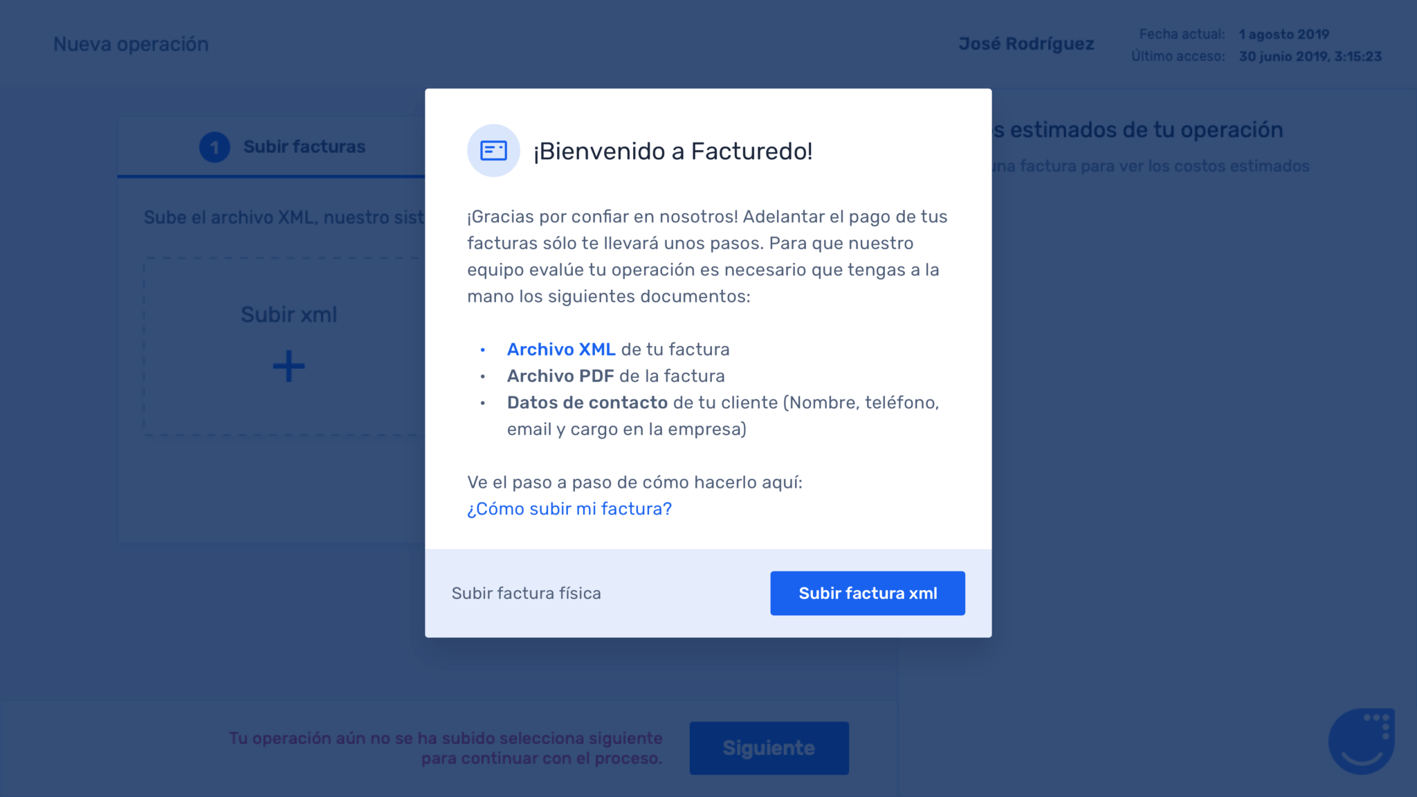 Company Onboarding. Welcome modal with the process.