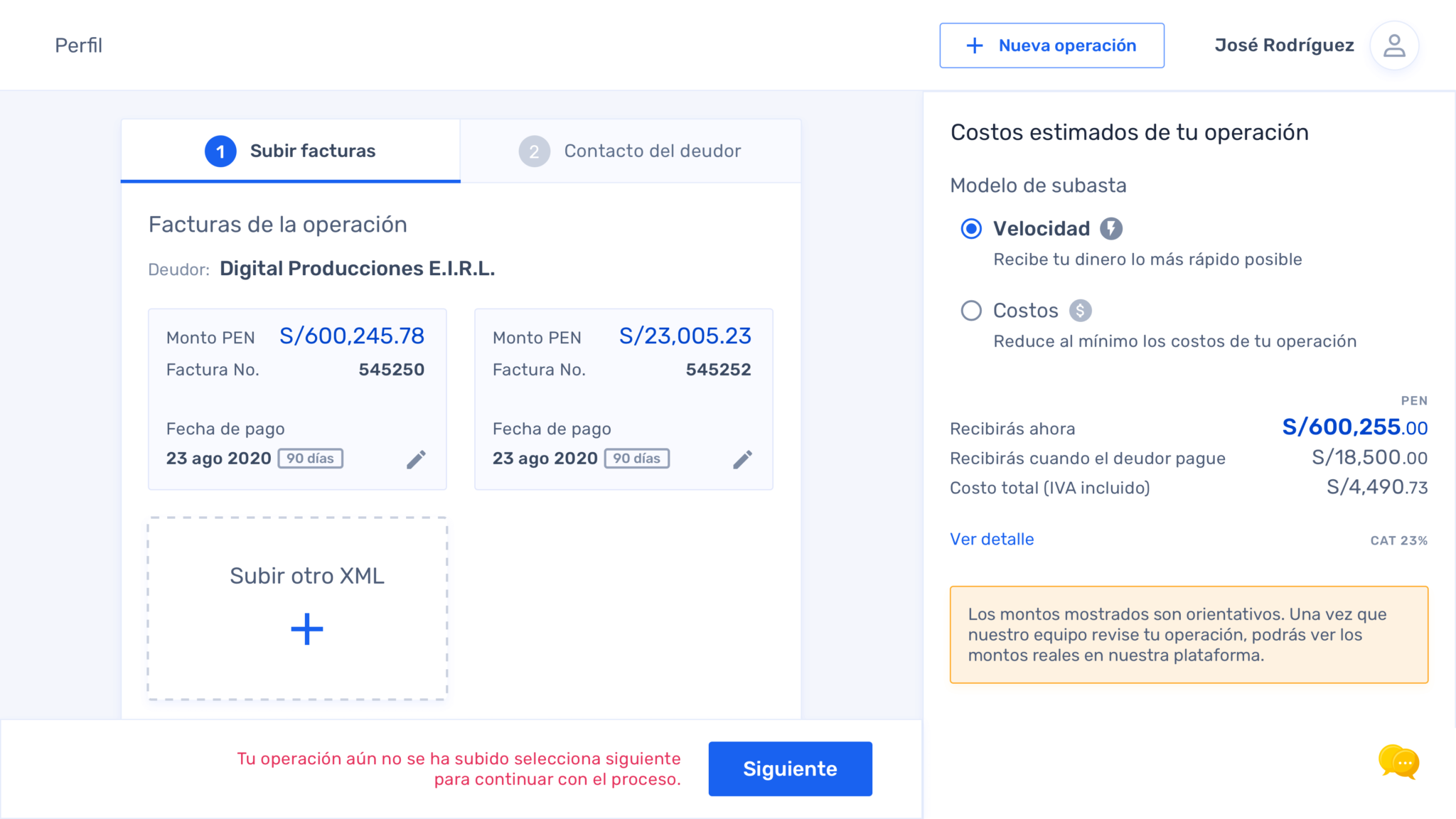 Company Onboarding. Estimated costs directly within the flow.