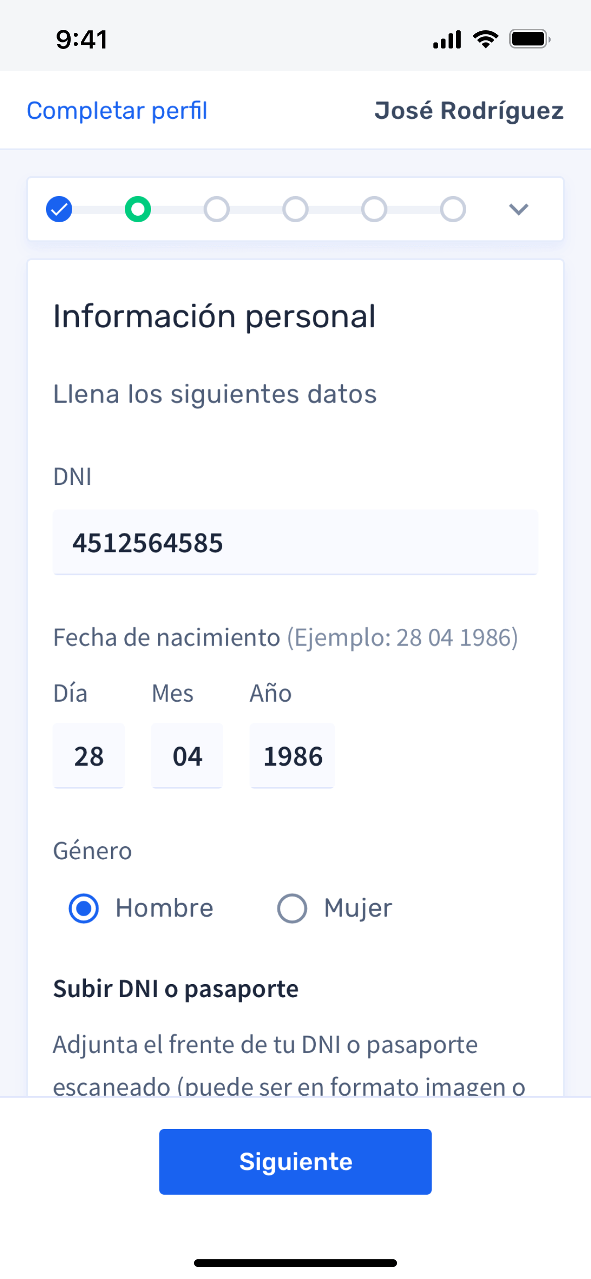 Complete profile flow. Update personal information