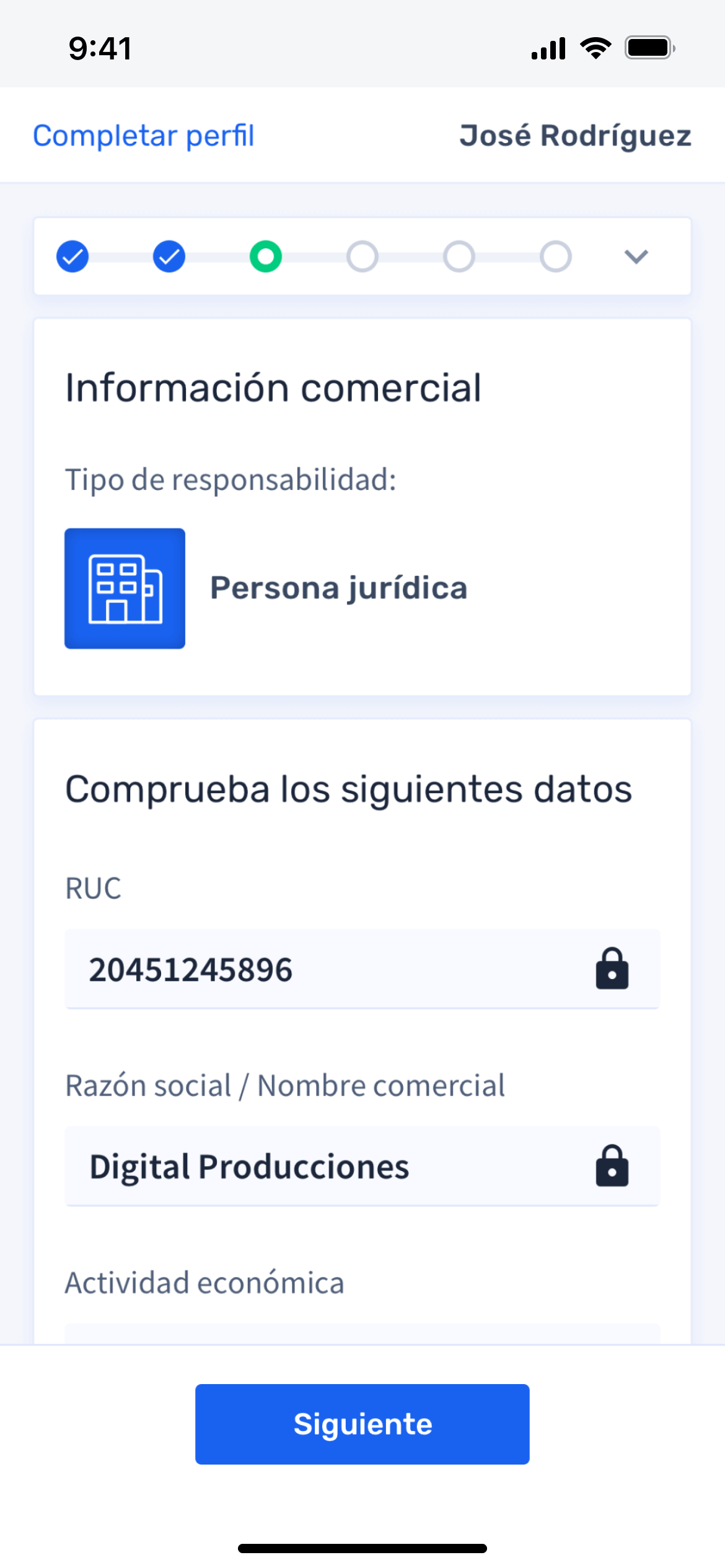 Complete profile flow. Update company information