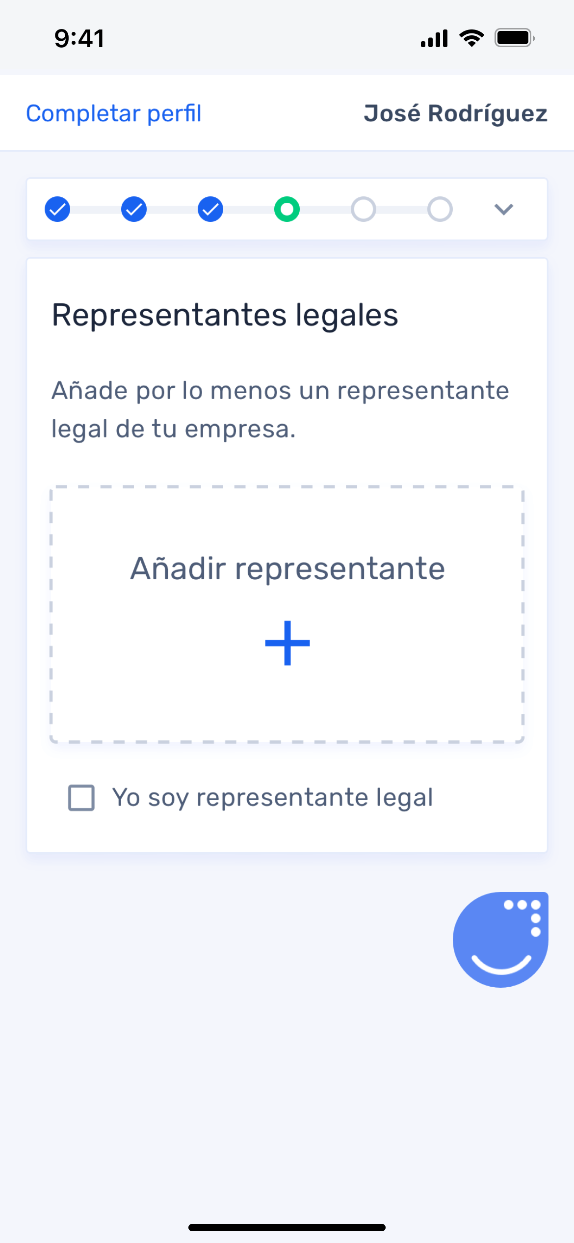 Complete profile flow. Update legal data